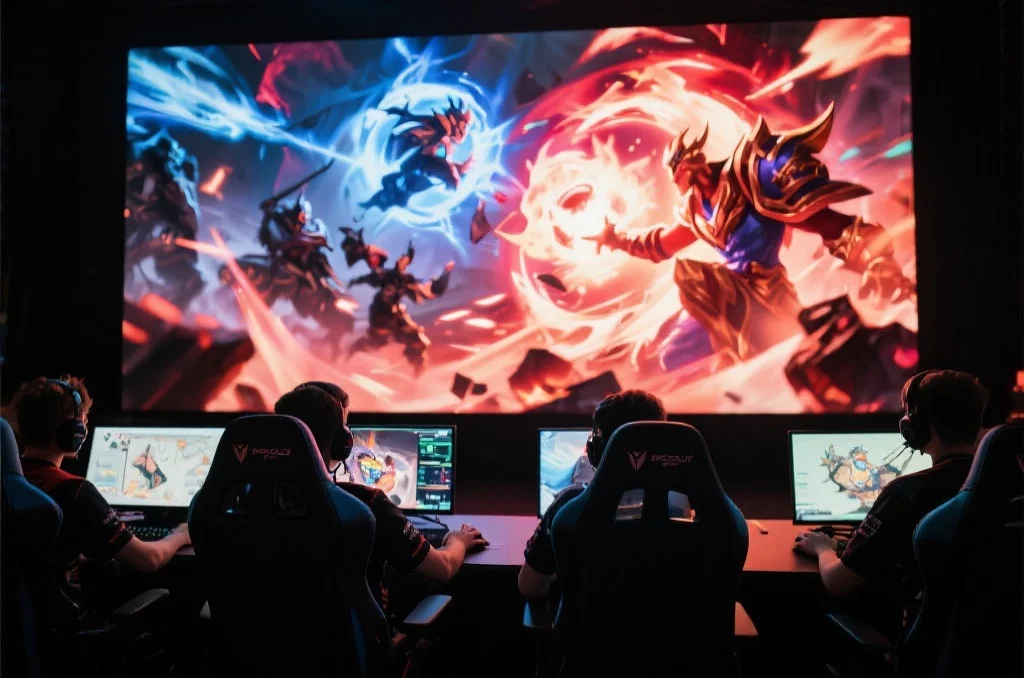 电竞比赛中激烈的团队战斗场景